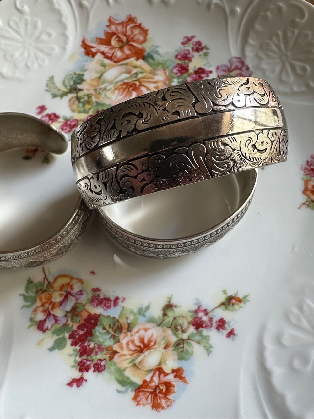 Engraved Silver-Tone Floral Cuff Bracelet - Women Accessories